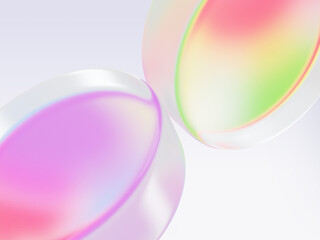 Wall Mural - abstract 3d background with holographic glass morphism circle discs. iridescent gradient purple red 