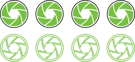 Aperture Illustration Array Displays Shutter Mechanism with Green Fill and Outline