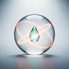 Wall Mural - Abstract Glowing Sphere with Water Droplet Inside and Circular Light Trails, High-Quality Upscale Image for Artistic and Creative Uses