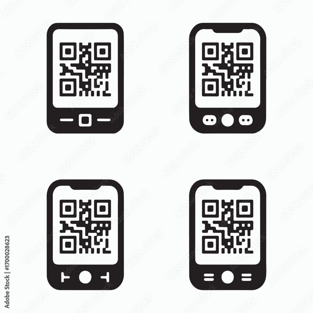Qr Code Module Libray Icon QR code reader solid icons bundle Stock Vector | Adobe Stock