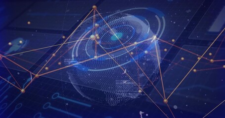 Wall Mural - Displaying central holographic globe floating in UI, with glowing network nodes and data indicators