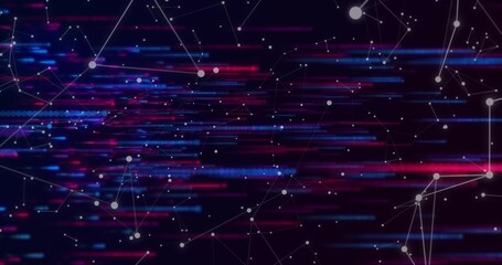 Wall Mural - Showing digital network connecting nodes flowing across cyberspace, with neon streaks and particles
