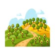© Segudal - Scenic avocado orchard on rolling hills with a winding path illustration