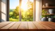© Charles - sunny wooden table against blurred window view
