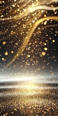 Wall Mural - luxurious golden movement with sparkles, soft glittering light, and festive textured background