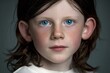 © Julia - With his long hair and bright blue eyes, a young boy strikes a pose against a neutral-colored background, drawing attention to his freckled skin and effortless beauty