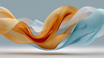 Wall Mural - Abstract Motion of Colorful Translucent Ribbons on a Light Background Forming Graceful Curves
