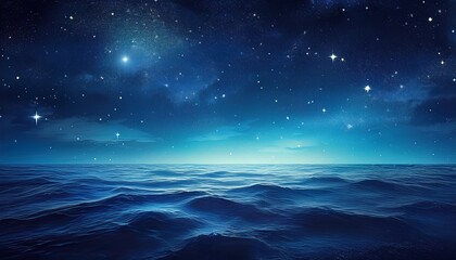 Wall Mural - starry night sky over blue ocean background with copy space image