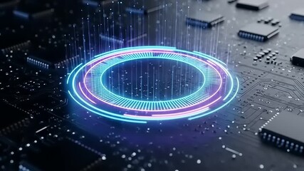 Wall Mural - Futuristic Circuit Board Animation with Glowing Ring: Advanced Technology Concept