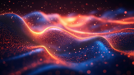 Red-blue particle wave tech dynamic futuristic digital creative design, ideal for theme display background pattern visual communication