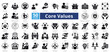 © gibranicon - Core Values glyph style contains 50 icons including adaptability, power, humor, learning, happiness, compassion, acceptance, hard work, creativity simple vector