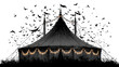 © AN STOCK - Creepy carnival tent silhouette with string lights and bats, isolated on white background, HD realistic