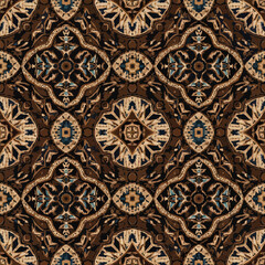 Wall Mural - Intricate tile pattern design with brown, beige and blue color palette, patern seamless, royalty stock.