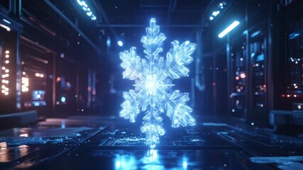 Glowing Snowflake in Futuristic Industrial Setting
