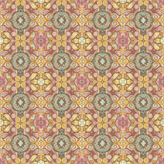 Wall Mural - Ornamental pattern with intricate floral and geometric motifs in warm earthy tones, patern seamless, Stock royalty free.