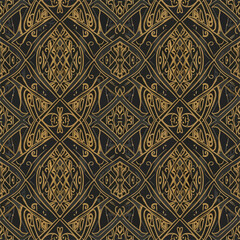 Wall Mural - Ornate art deco pattern design with gold and black colors creating vintage style, seamless pattern, Stock royalty image.