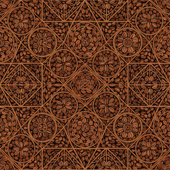 Wall Mural - Ornate coffee bean pattern with geometric shapes in brown and black shades, patern seamless, Stock royalty.