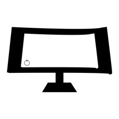 Minimalist black and white icon of a flat-screen computer monitor, isolated on white background, representing digital screen technology.