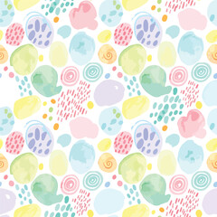 Wall Mural - Playful watercolor pastel shapes pattern design for backgrounds and textile designs, patern seamless, Stock royalty image.