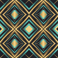 Wall Mural - Seamless geometric pattern featuring diamonds in gold and turquoise shades, seamless pattern, Stock royalty image.