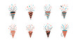 © Masud - Set of eight party poppers exploding with colorful confetti and streamers for celebrations and festive occasions
