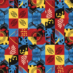 Wall Mural - Vibrant abstract pattern with geometric shapes and bold color blocks seamless, seamless pattern, Stock royalty free image.