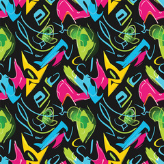 Wall Mural - Vibrant graffiti art pattern featuring dynamic shapes and bold color combinations, seamless pattern, Stock royalty.