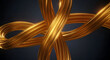 © K Media - A sophisticated 3D rendering of intertwined golden cables, showcasing luxurious metallic textures and flowing abstract lines against a dark, elegant backdrop, symbolizing connection and energy