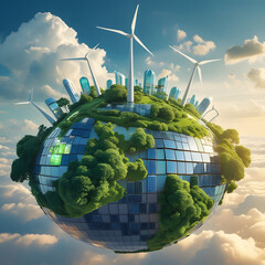 Wall Mural - Futuristic eco-friendly cityscape inside glowing globe Earth symbolizing renewable sustainable urban development future