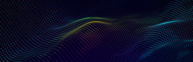 Wall Mural - Beautiful curved wave on a dark background. Digital technology background. Concept of network. 3D