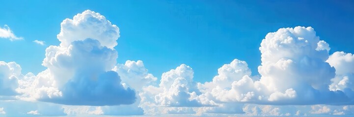 Wall Mural - Vast expanse of fluffy white cumulus clouds drifting across a brilliant azure sky, offering a serene and peaceful view  Perfect for backgrounds, travel, and nature projects ,  vastness,  serene