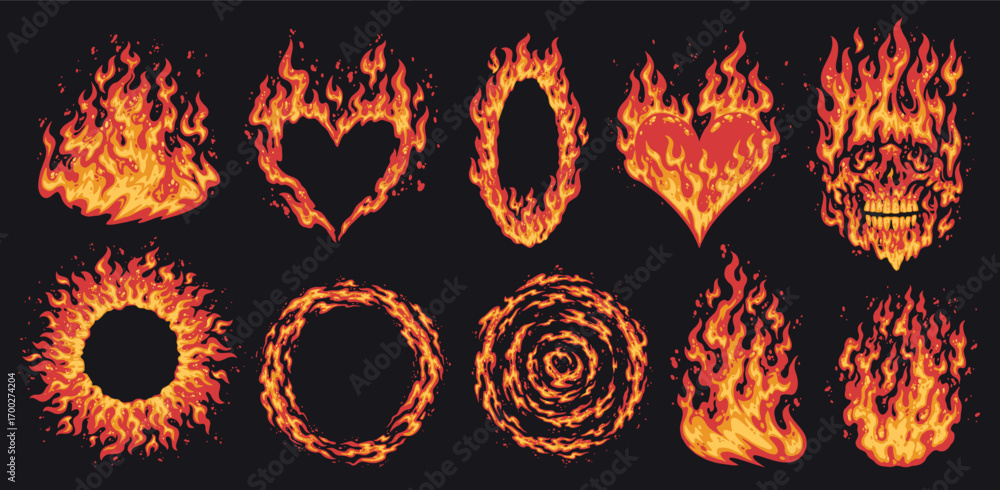 Varied fire flame shapes and patterns Stock Vector | Adobe Stock