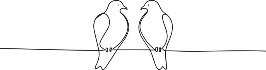 Birds on branches one continuous line art, Vector illustration, One line art, Line art graphic style