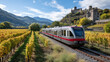 © pixs4u - A scenic train traveling through lush vineyards with mountains in the background, highlighting the beauty of the landscape and nature.