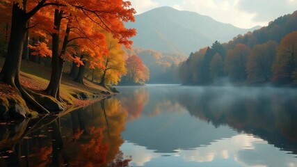 Wall Mural - A serene lake scene with lush greenery and majestic mountains in the background, perfect for peaceful moments or scenic landscapes