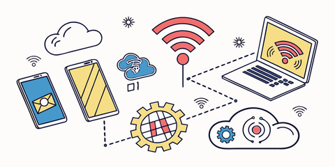 Cloud computing and wireless network connection illustration