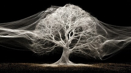 A classic tree of life diagram is unraveled and rewoven into a new, complex network of glowing light.