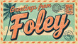 © street sign art - Vintage 'Greetings from Foley' Postcard with Tropical Scene and Airmail Accents