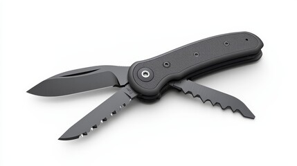 Dark and mysterious detailed look at sleek black knife with matching handle