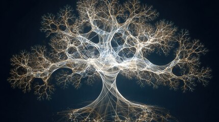 A classic tree of life diagram is unraveled and rewoven into a new, complex network of glowing light.