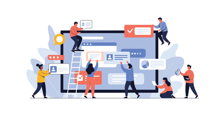 Collaborative team working together on a digital project developing a user interface design concept