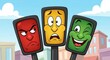 © Margarita Ratatosk - Traffic light characters with angry, scared, and happy expressions for road safety education material