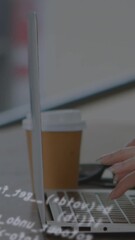 Wall Mural - Animation of data processing over hands using laptop