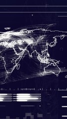 Wall Mural - animation of data processing with world map on black background