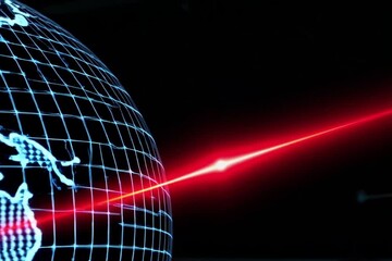 Wall Mural - A glowing blue globe with a red line shooting out of it