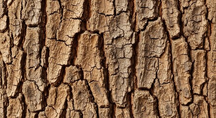 Closeup of tree bark Vertical textured lines of browngrey bark with many cracks and ridges