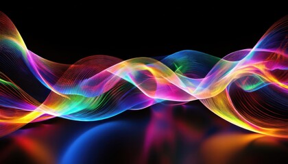 Wall Mural - vibrant flowing colorful light waves in abstract pattern glowing against black background for digital art or creative design