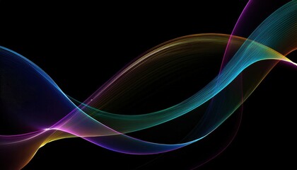 Wall Mural - colorful abstract light wave flowing across black background with neon gradient lines in fluid motio