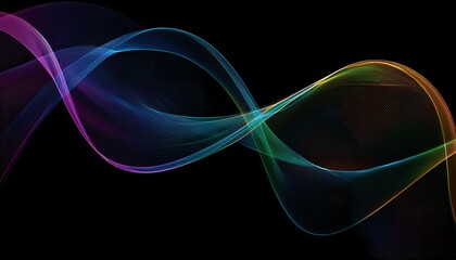 Wall Mural - colorful abstract light wave flowing across black background with neon gradient lines in fluid motio