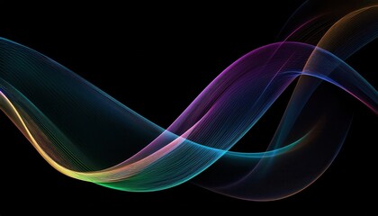 Wall Mural - colorful abstract light wave flowing across black background with neon gradient lines in fluid motio